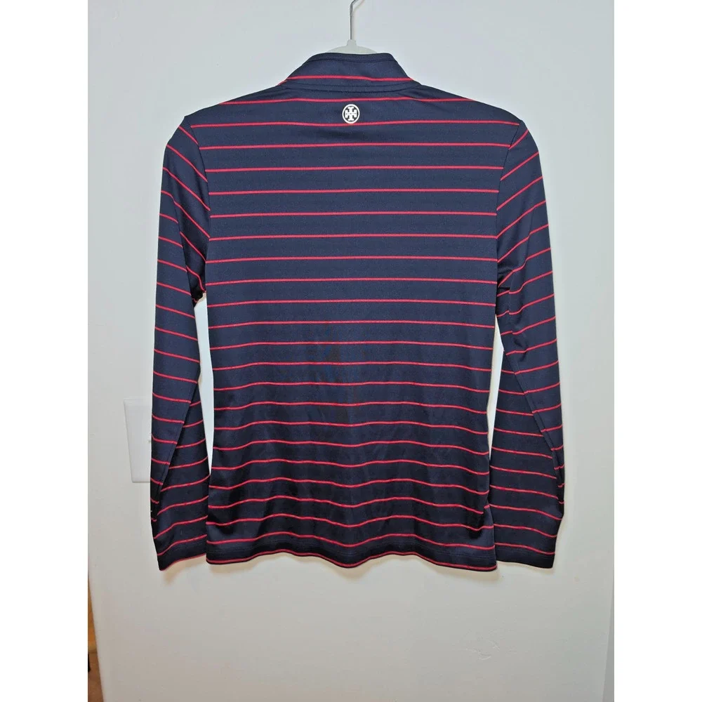 Tory Burch Sport Striped Navy 1/4 Zip Pullover Womens Size XS Golf Tennis Top